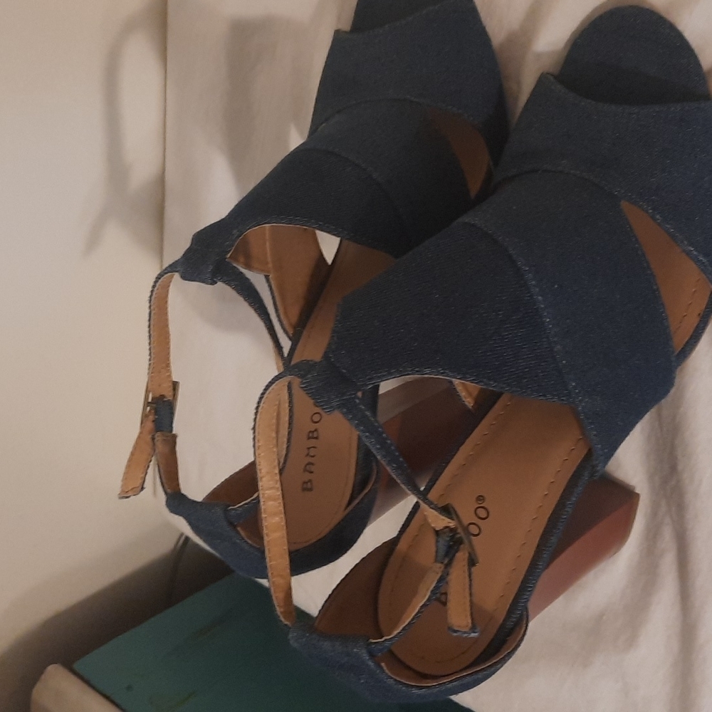 Bamboo denim and camel chunky heel y2k style size 10 shoes - Picture 4 of 6